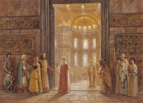 Велика княгиня Ольга вступає в храм Святої Софії, Константинополь. Худ. І. Г. Машков - фото 136873