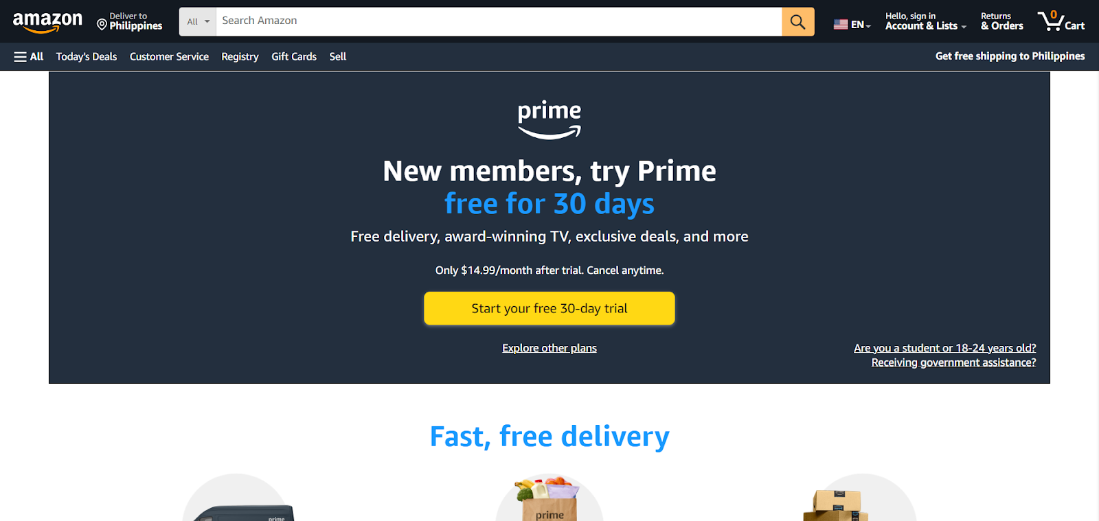 A screenshot of Amazon: Amazon Prime's website