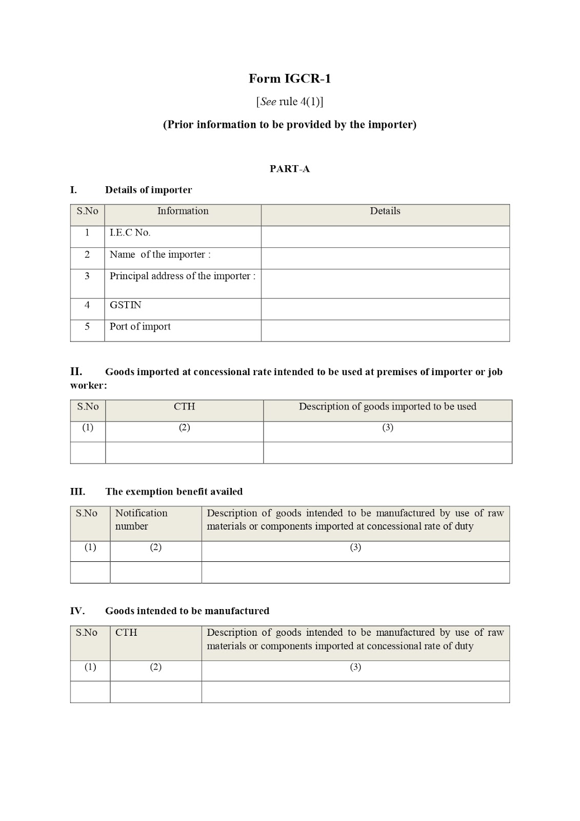 Image displaying Form IGCR-1 Rules