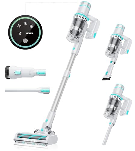 Belife Cordless Vacuum Cleaner, 38Kpa 450W Stick Vacuum Cleaners for Home Carpet Hardwood Floor, Wireless Household Vaccum for Pet Hair with Led Touch Display, Up to 45mins Runtime (White)