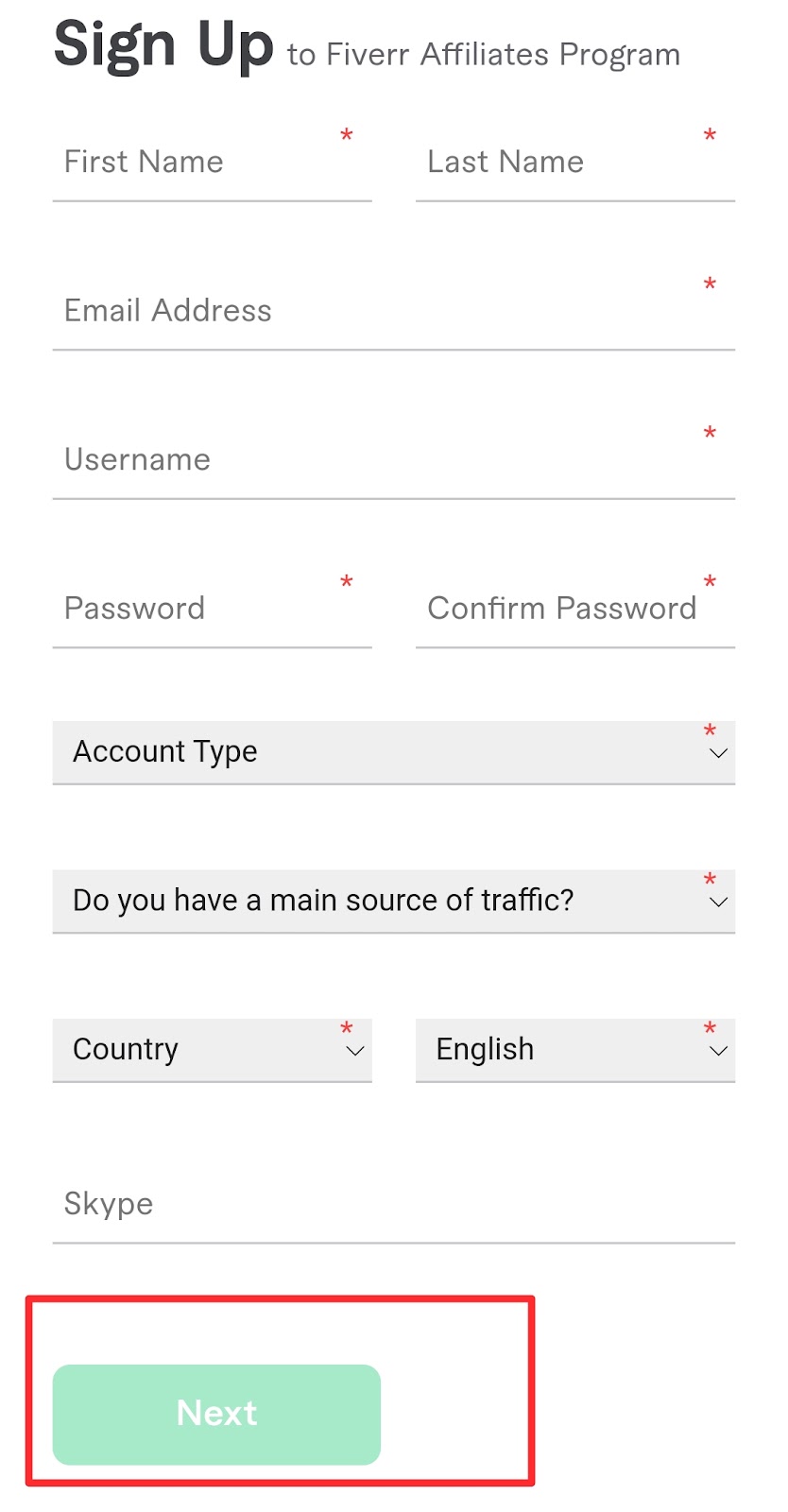 How To sign up on Fiverr affiliate website