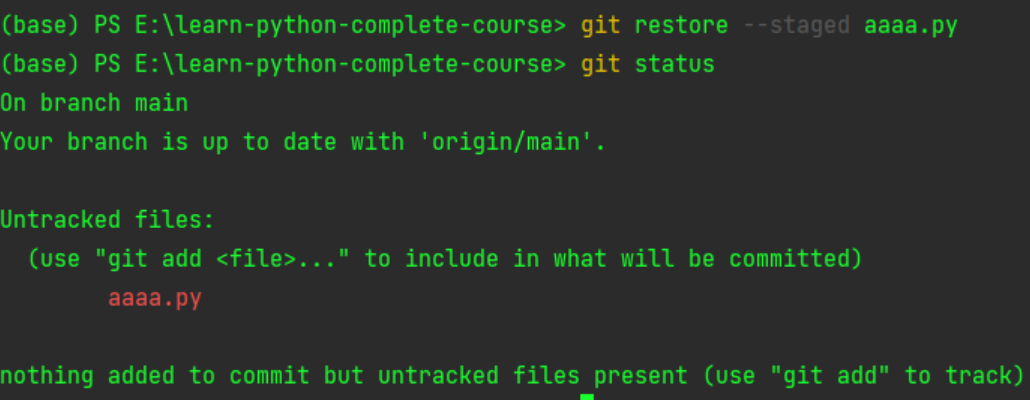Employing git restore to Unstage