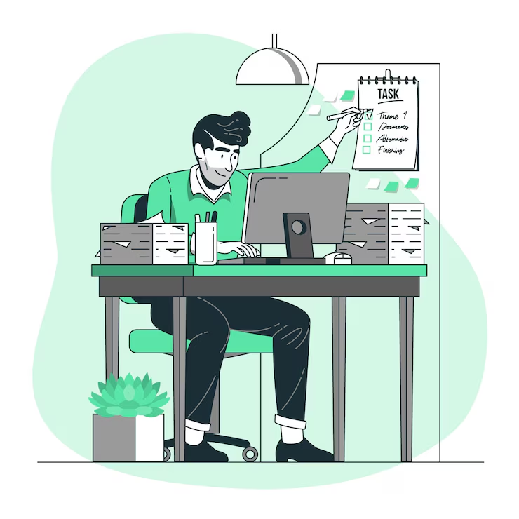 Illustration of a man multitasking