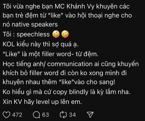 Bài đăng đang viral trên Threads khi bình luận về tiếng Anh của Khánh Vy