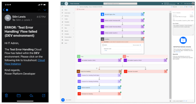 Power Automate's  Error Handling feature.