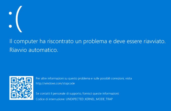  schermata blu della morte (BSOD) che ocmpare su Windows