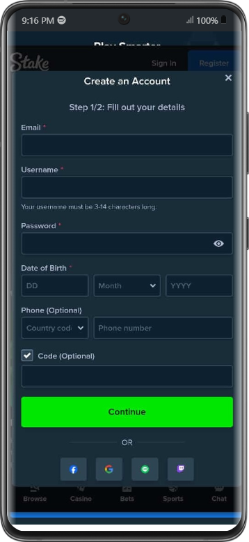 Stake Casino registration
