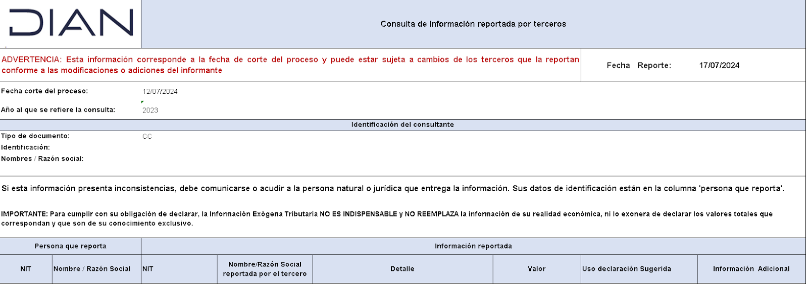 Reporte de terceros Dian
