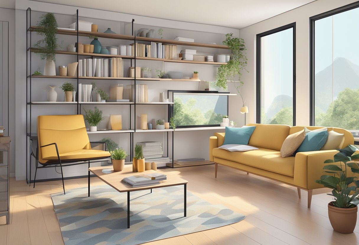 A clean living space: tidy rooms, organized shelves, fresh air. A sense of calm and well-being emanates from the clean, clutter-free environment