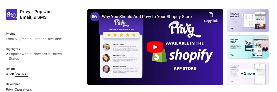 Privy homepage, a Shopify exit intent popup app.