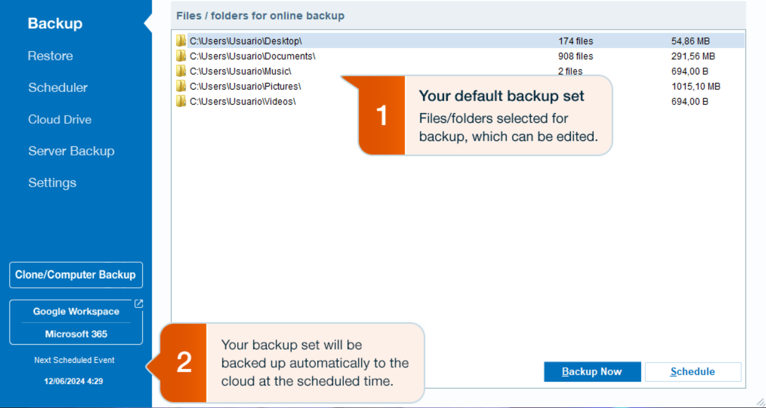 IDrive backup interface