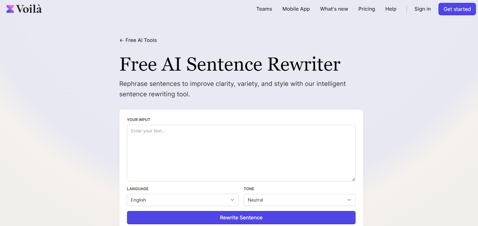 GetVoila.ai Sentence Rewriter