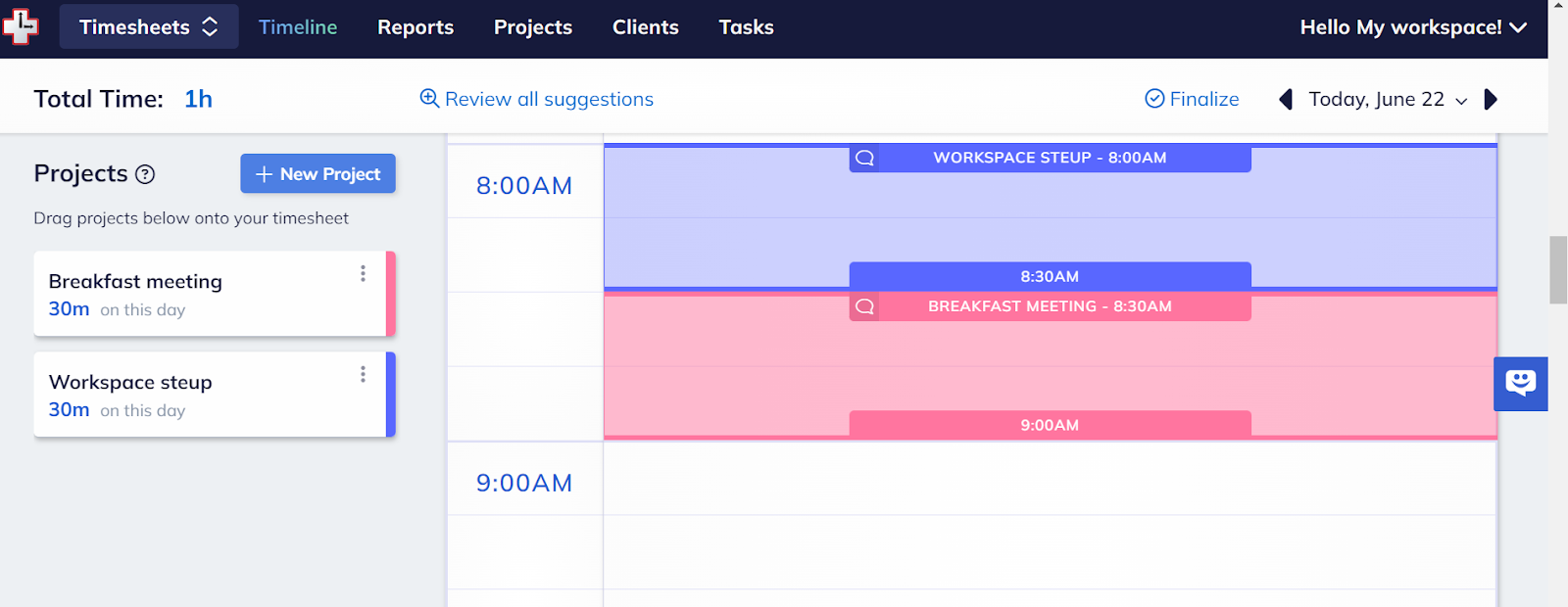 Timesheets dashboard on RescueTime
