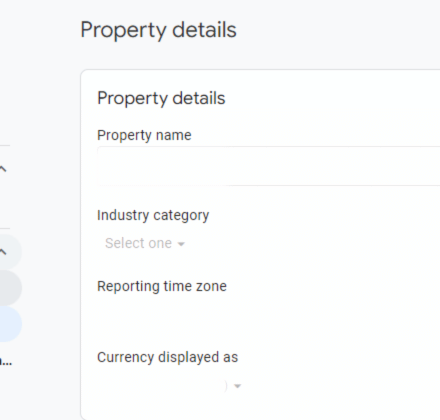 Setting up Ga4 property details 