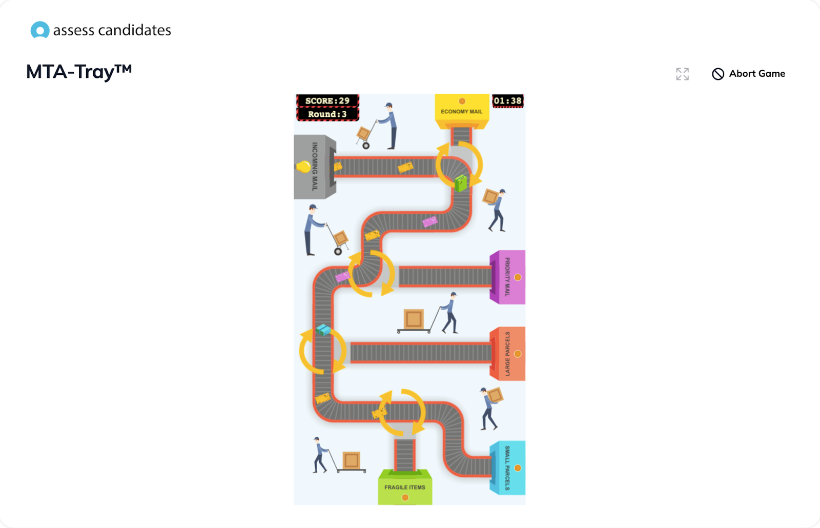 assess candidates mta tray game example