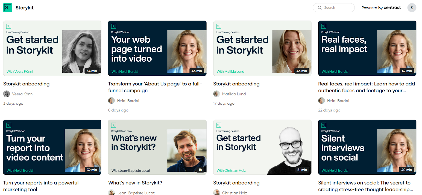 A screenshot of a Storykit’s webinar channel page built on Contrast