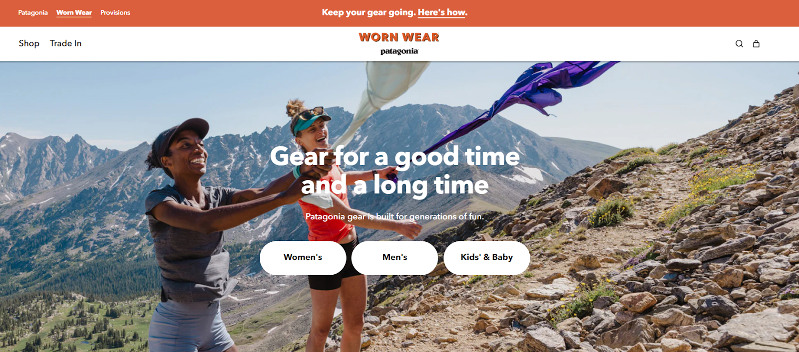 Screenshot of Worn Wear Patagonia website