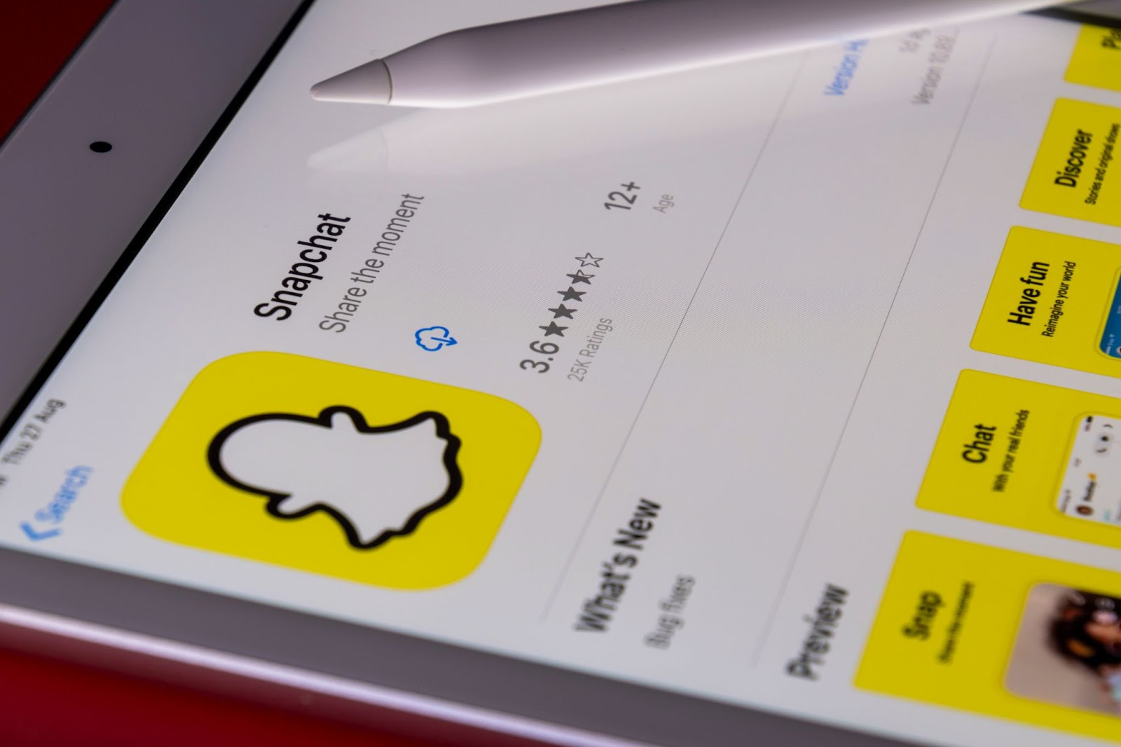 a close-up view of the Snapchat app open on a tablet or a smartphone