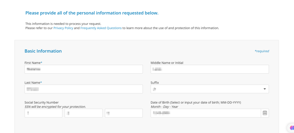 Screenshot of the opt out form where you need to enter details.