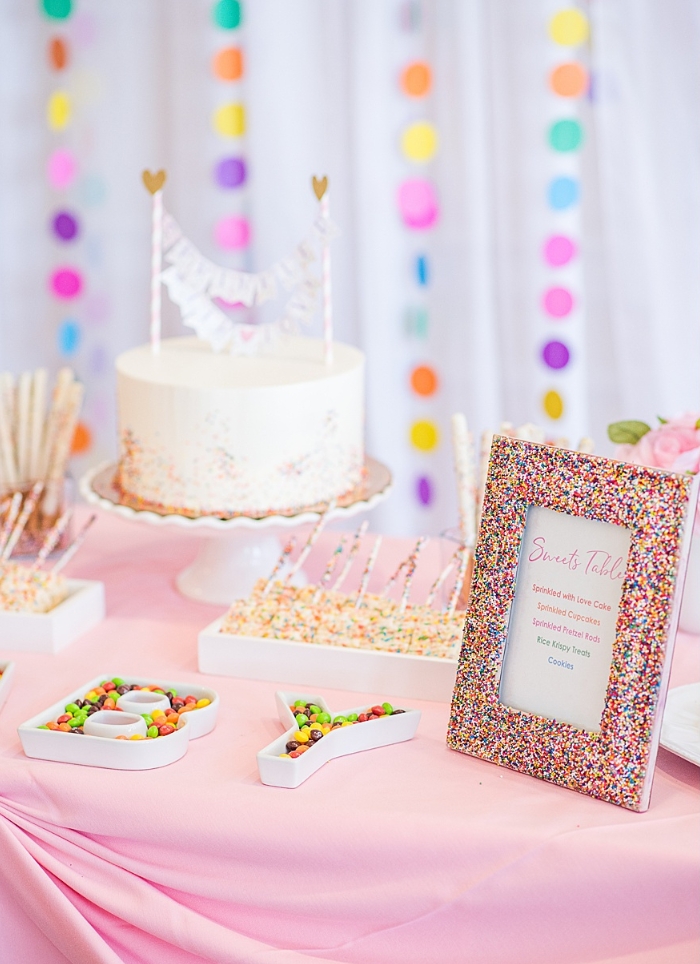 sprinkle frame with cake and pink table cloth
