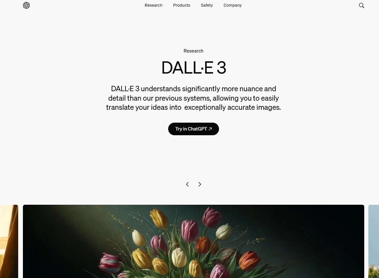 DALL-E 3 homepage