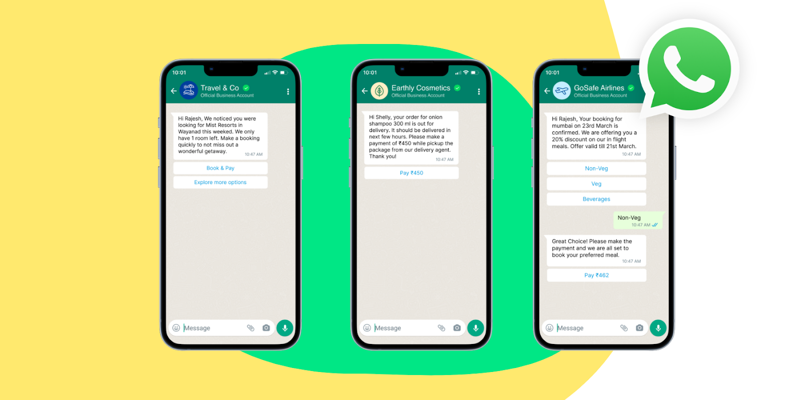 whatsapp business payment examples