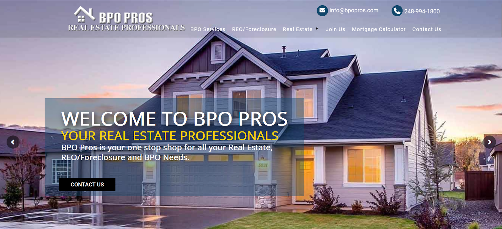 Website homepage of BPO Pros