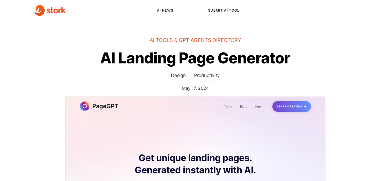 Stork AI Landing Page Generator