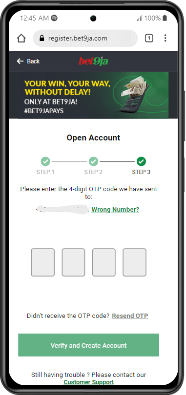 Bet9ja registration page