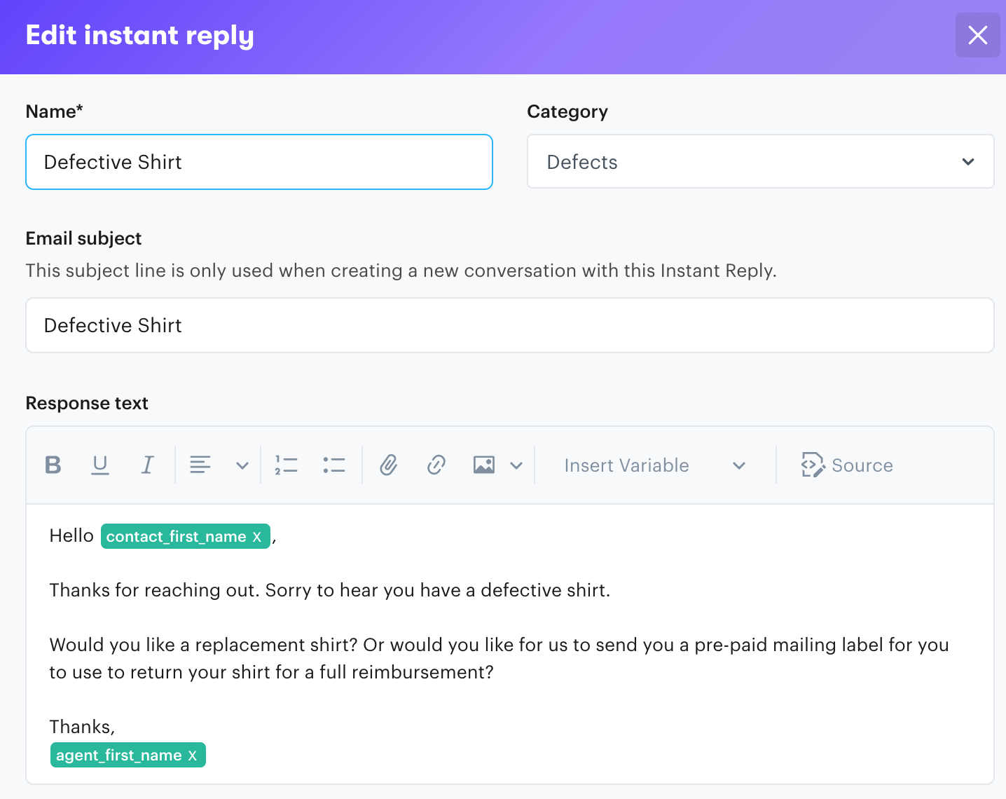 Groove instant reply and canned response features. 