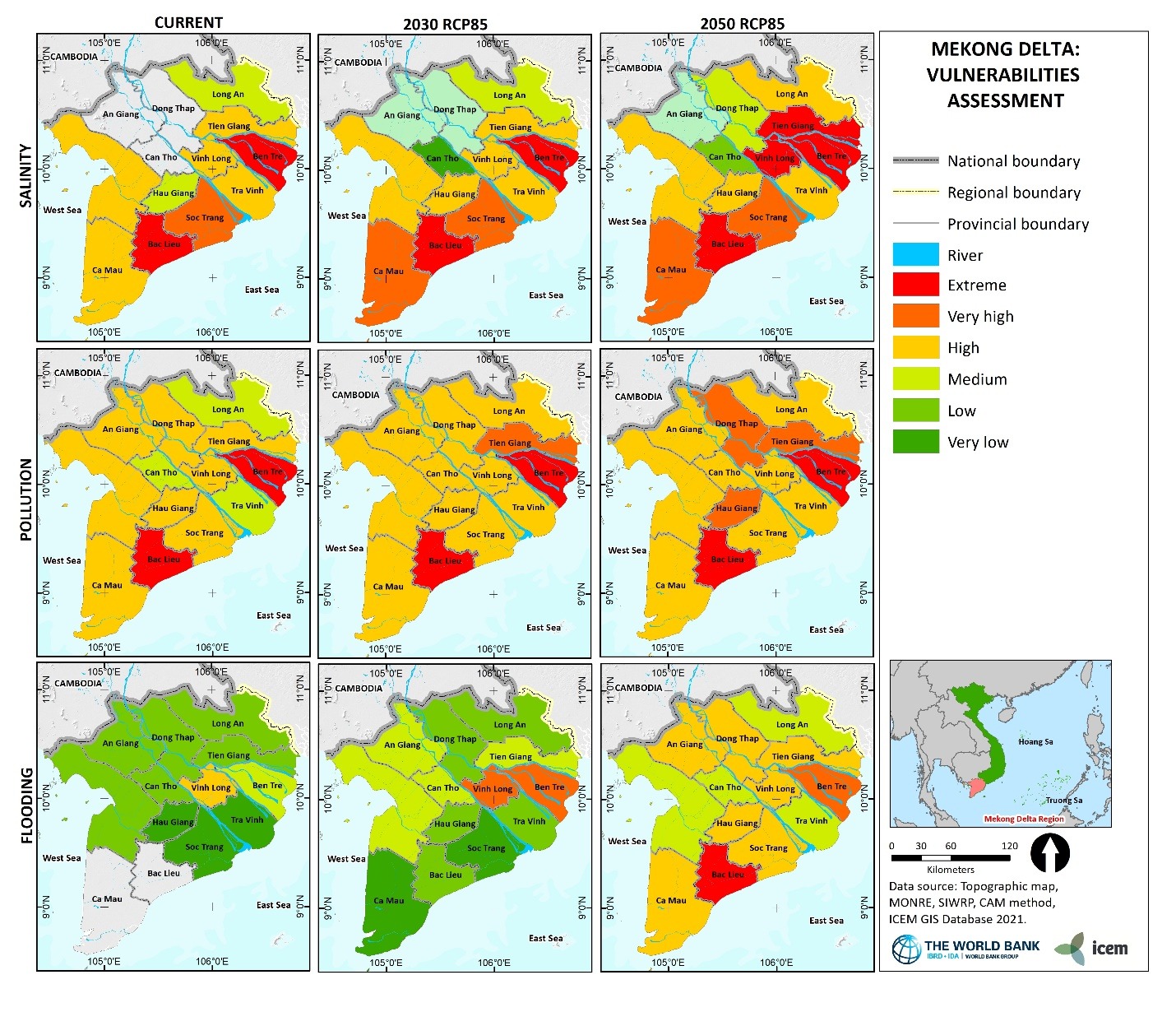 Current and Future Vulnerabilities of Drinking Water Systems in the Mekong Delta Region, Source: ICEM