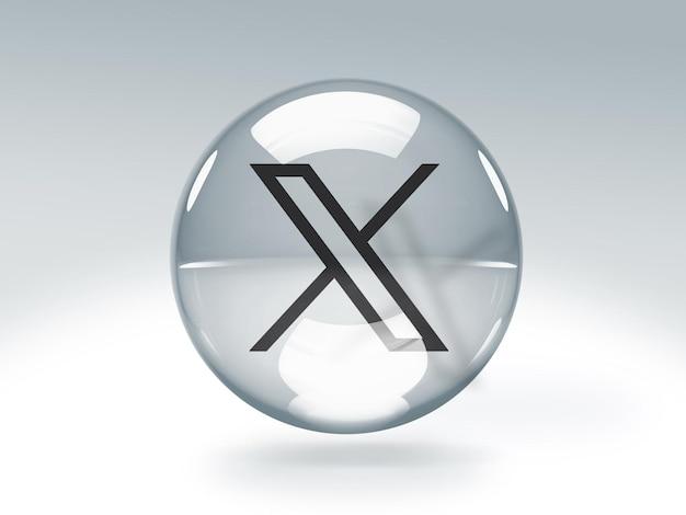 Transparent glass bubble with X logo inside it isolated on transparent background