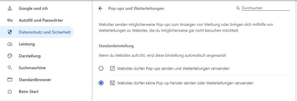 Pop-ups in Chrome blockieren