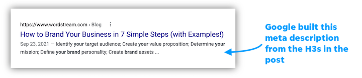 how to rank higher on google - example of meta description google built