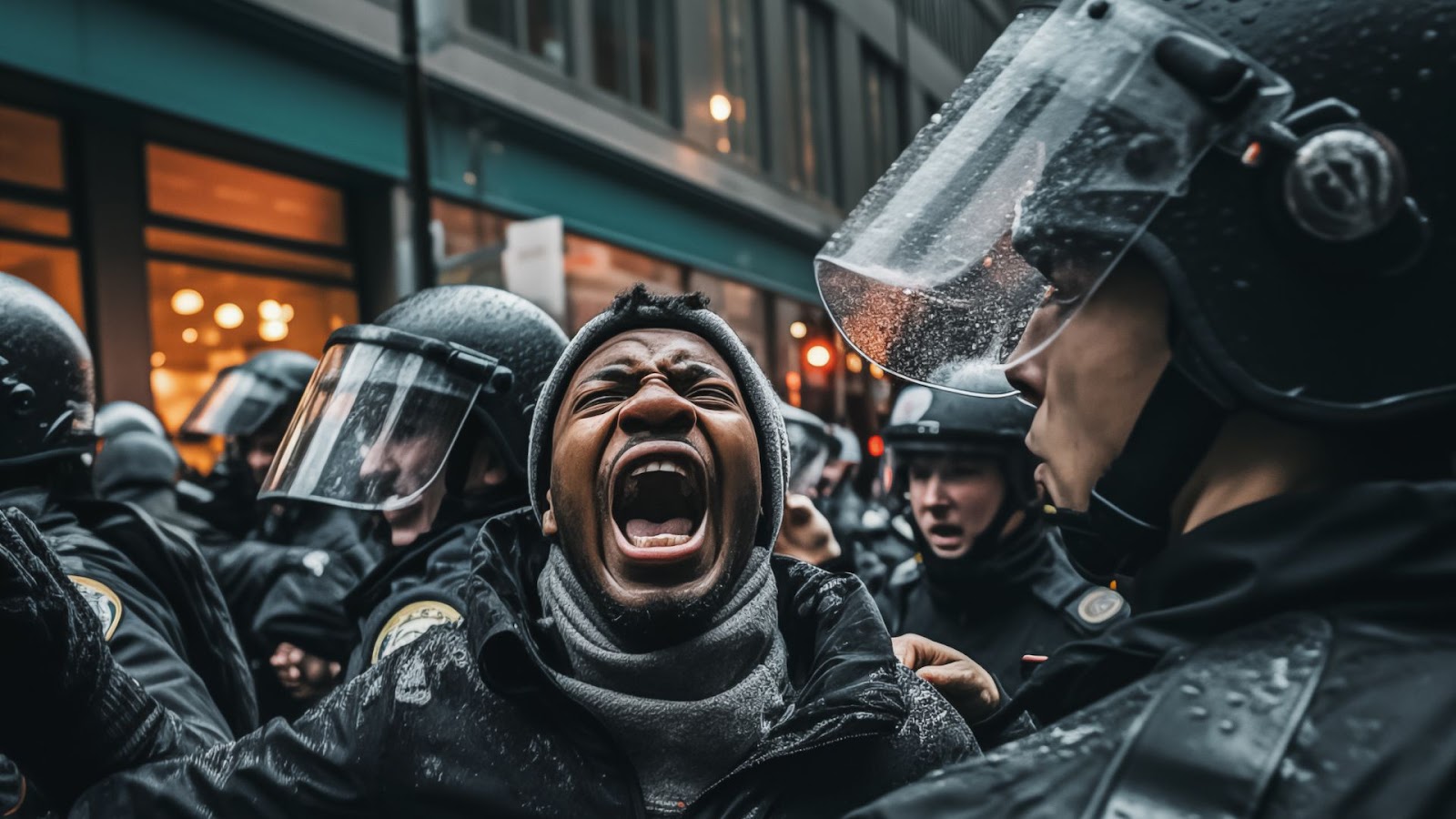 person screaming in a riot