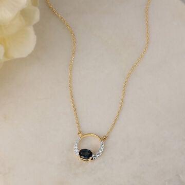 Twilight Halo 14 Kt Sapphire & Diamond Pendant with Chain