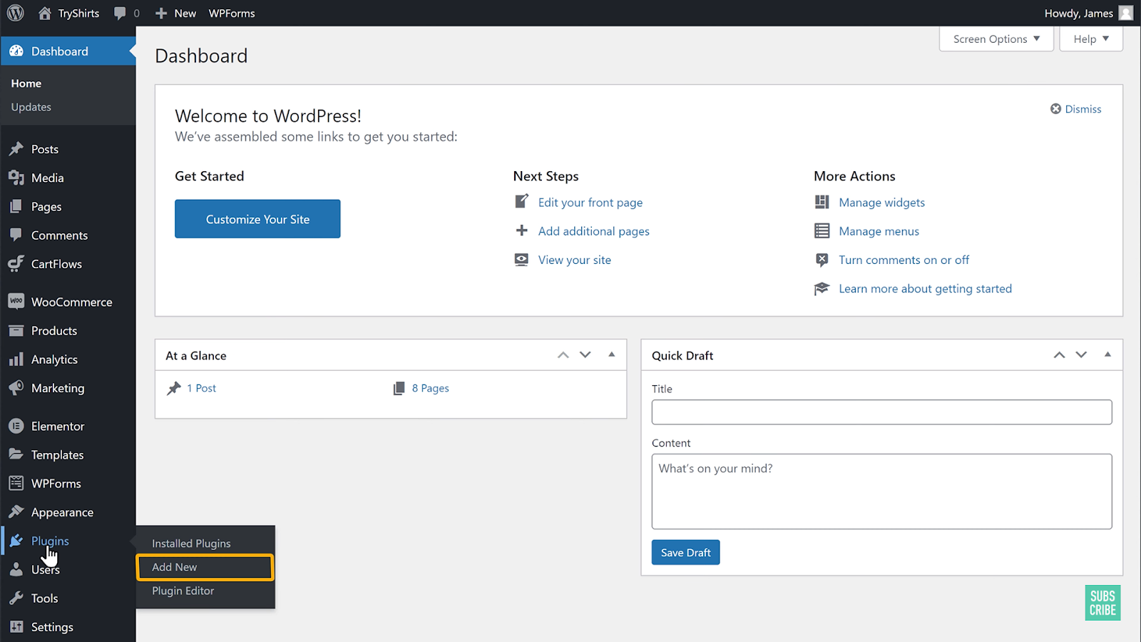 WordPress dashboard image