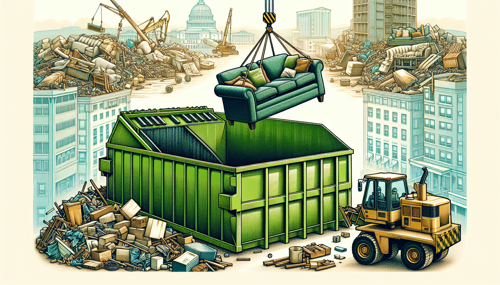 Illustration of dumpster rental for bulk item disposal in Columbia, SC