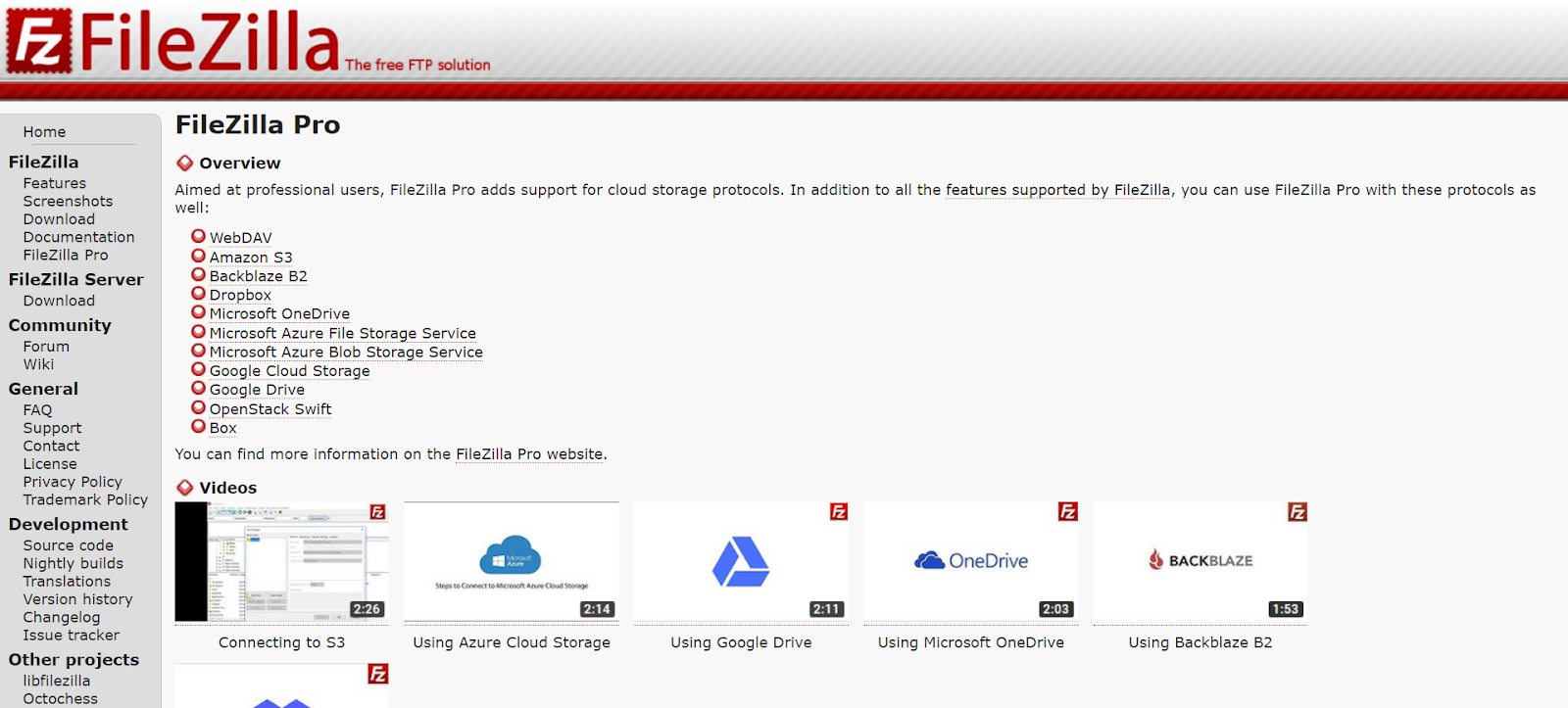 A screenshot of FileZilla Pro's website