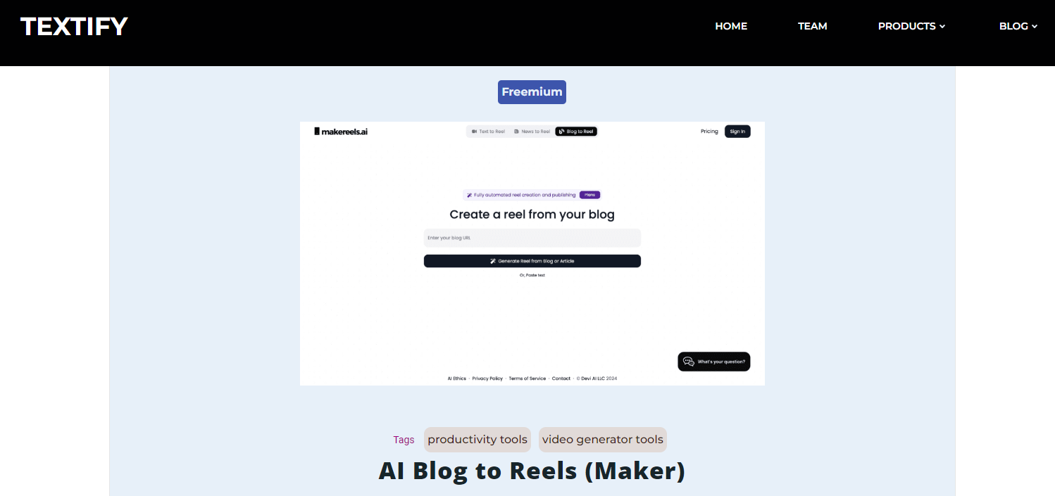 Textify AI Blog to Reels Maker