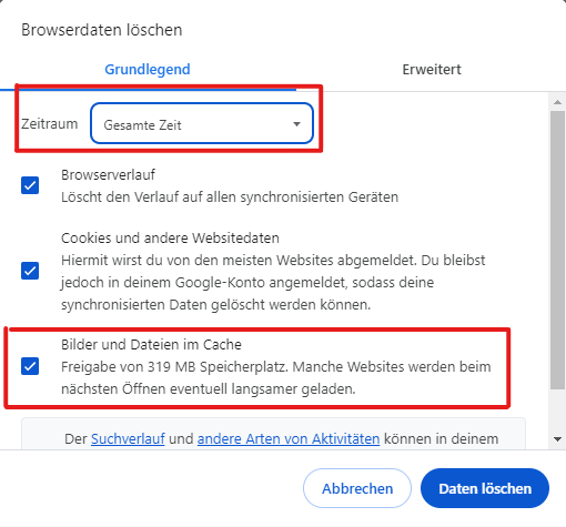 Cache in Google Chrome löschen