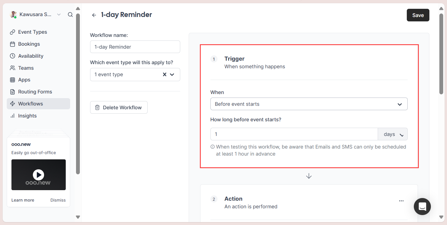 Set a trigger for a Cal.com workflow