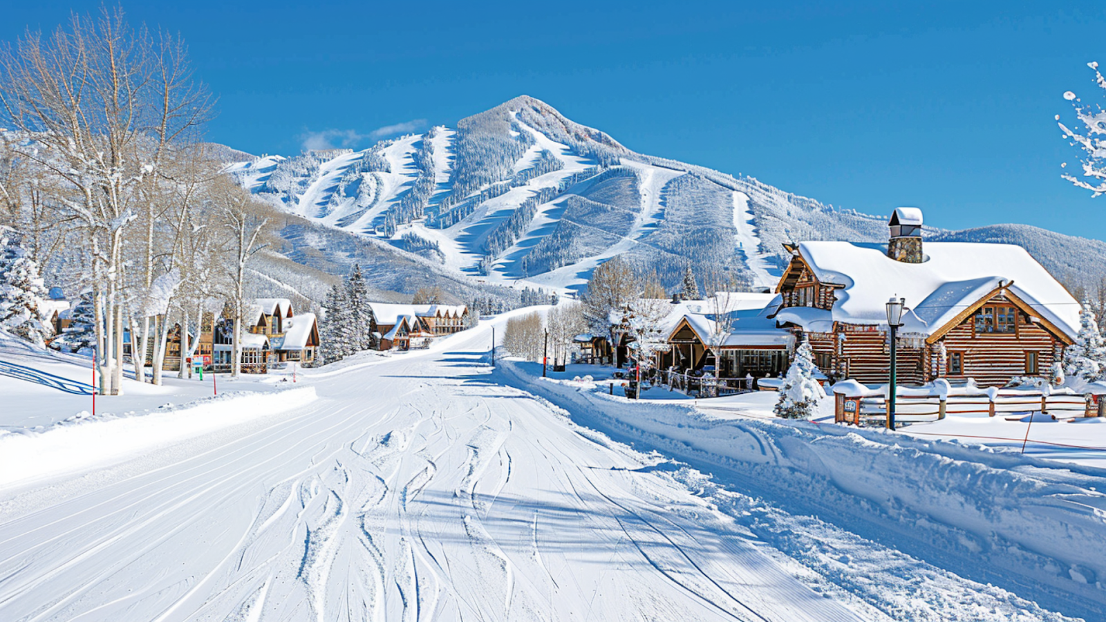 A snow-covered path that leads to the Aspen Mountains