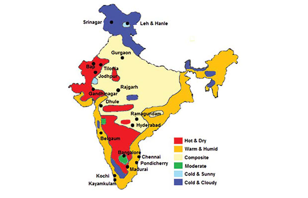 A map showing the six climatic zones of India