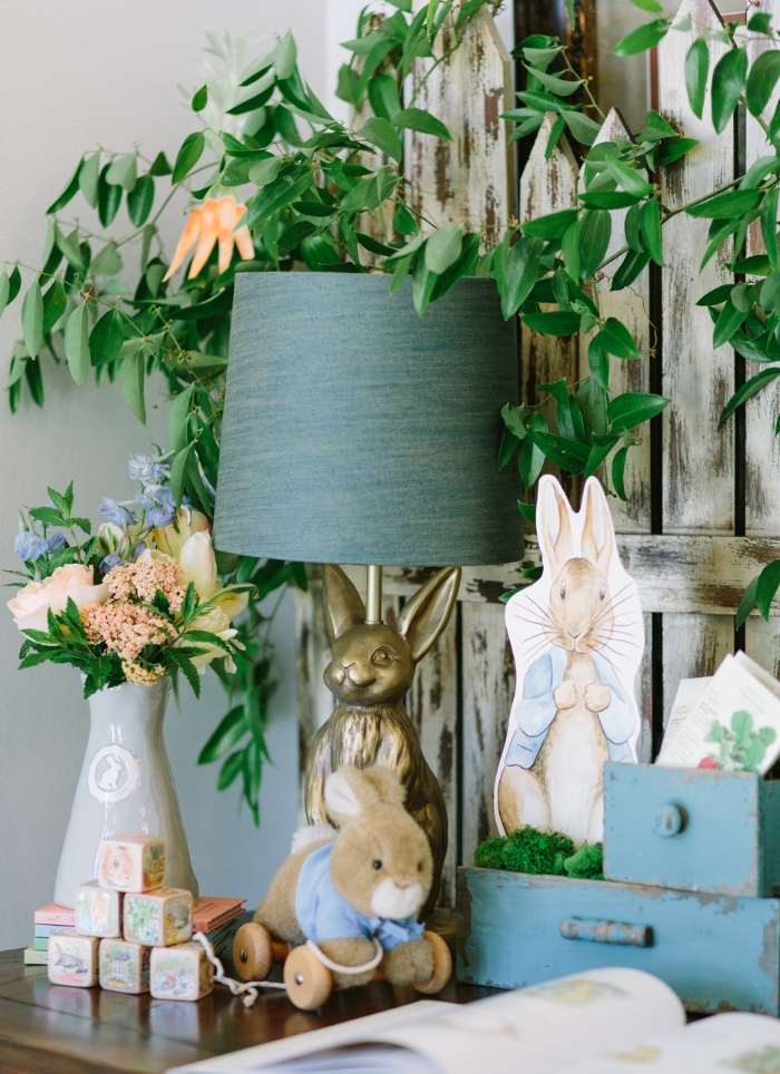 peter rabbit bunny lamp and flowers