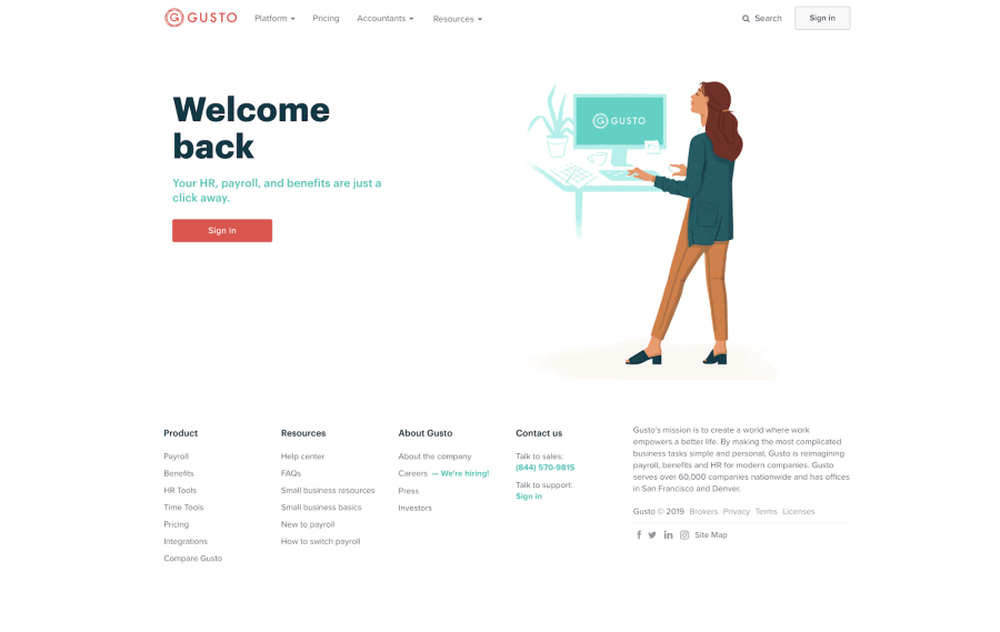 gusto homepage b2b personalization