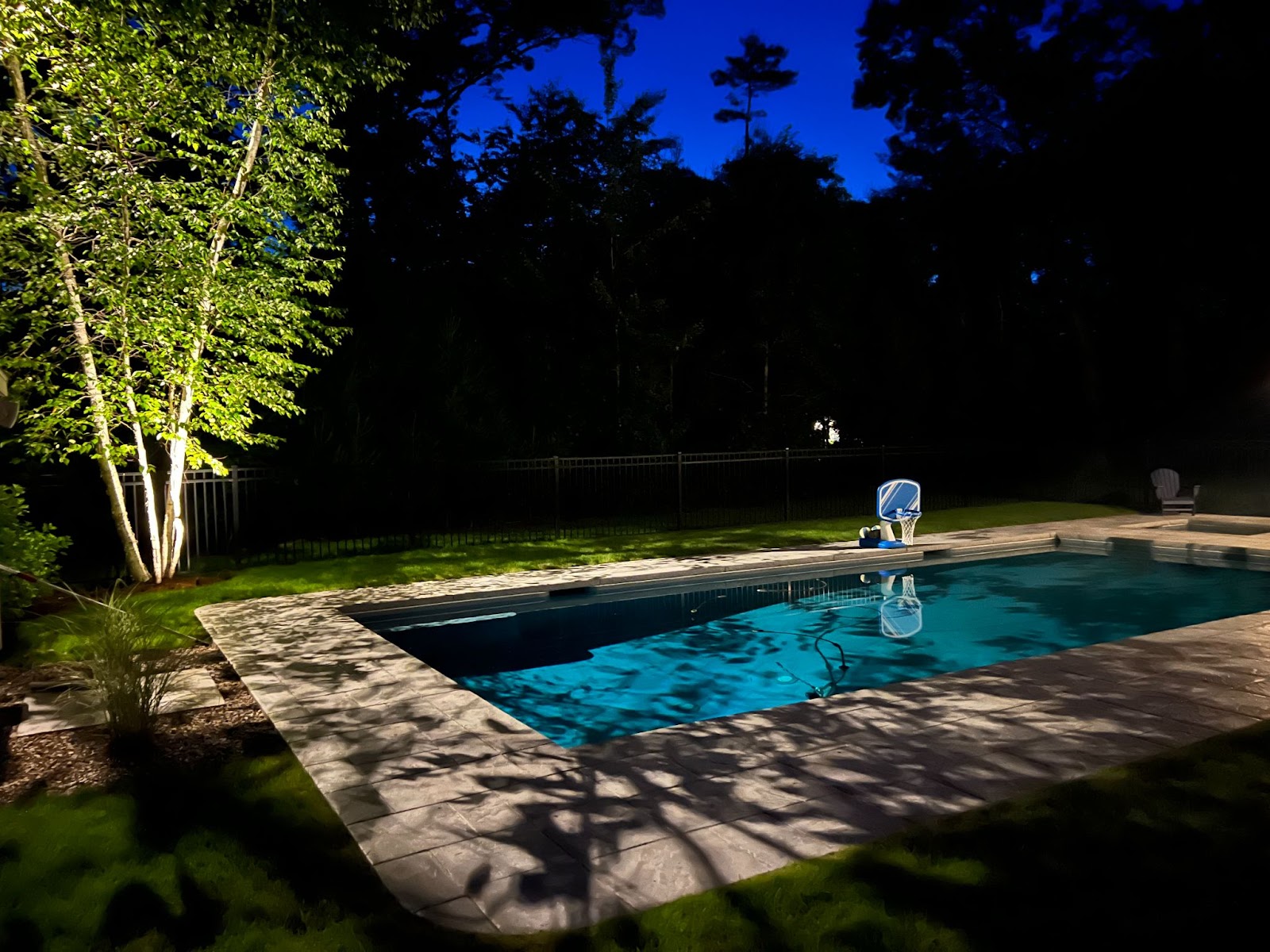 Landscape lighting by Night View Outdoor Lighting creates a beautiful poolside ambiance