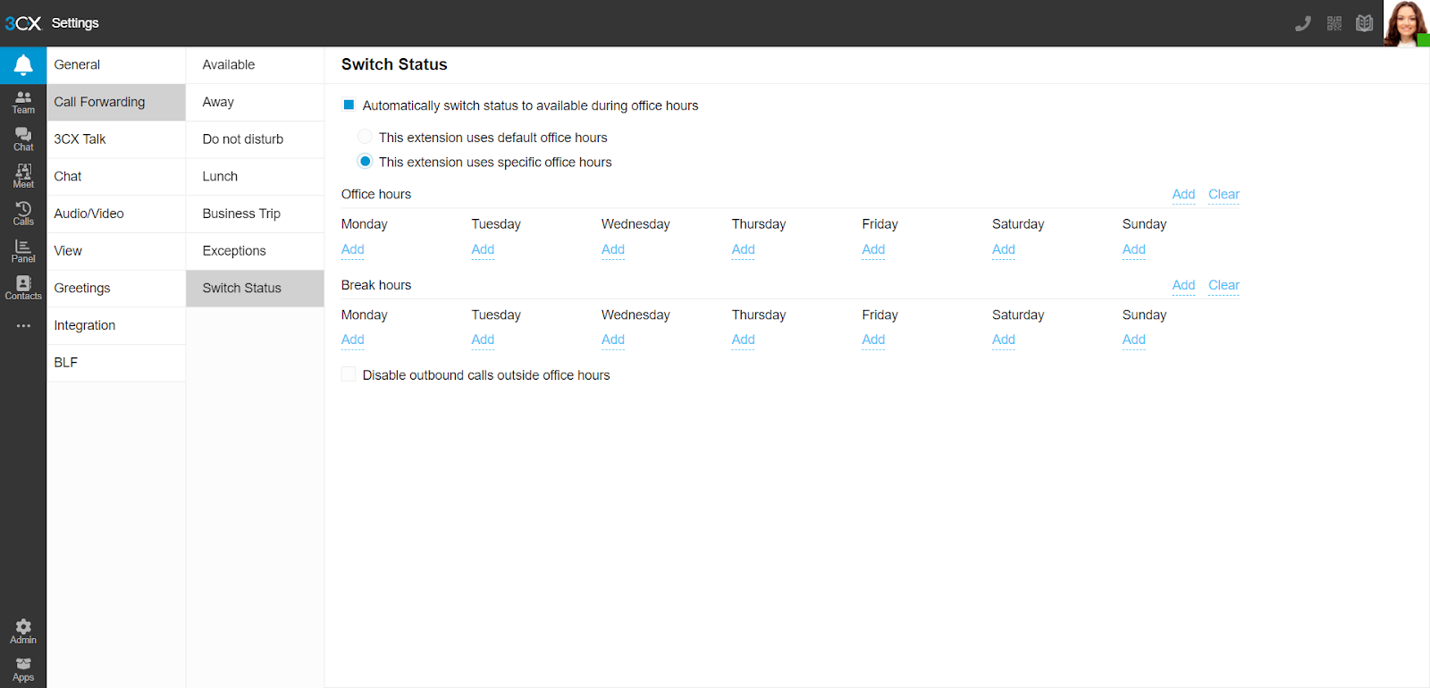 Auto switching status based on your working hours