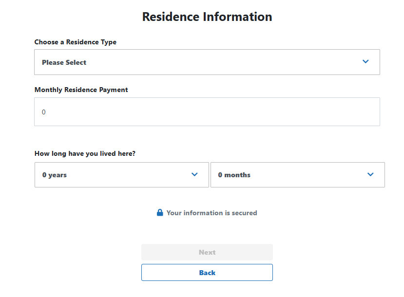 A screenshot of a computer screen showing Tresl's refinancing signup showing the residence information gathered