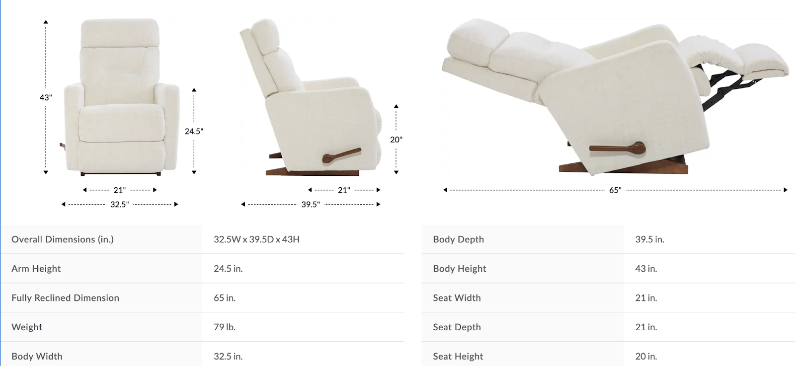 lennon rocking recliner dimensions